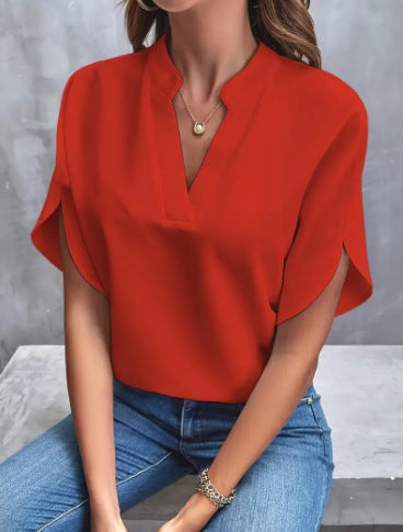 Casual solid color V-neck loose shirt top m303051