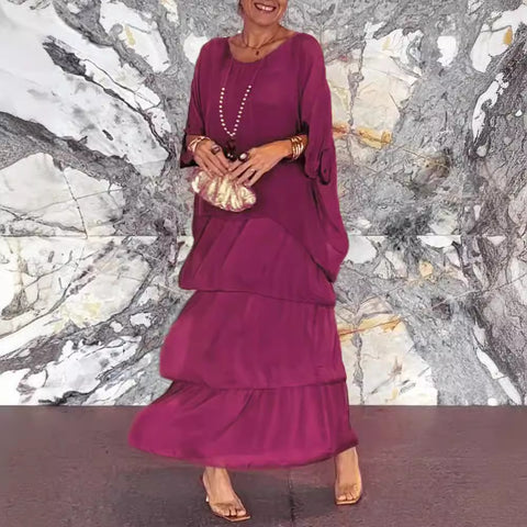 Fashion women's temperament round neck bat sleeve long dress m301334