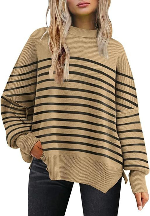Crew neck bat wing long-sleeved sweater autumn knitted side slit jumper m301590