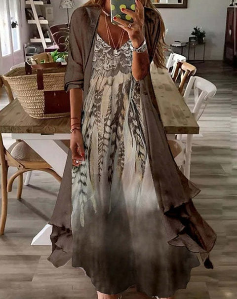 Holiday suspender long skirt Indian style swing skirt two-piece set m302893