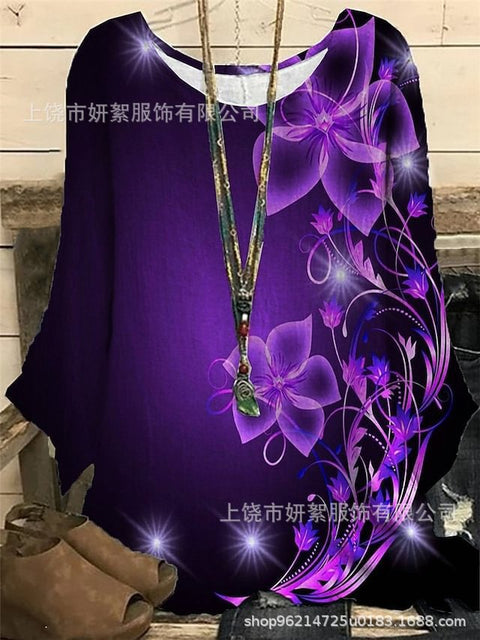 Loose round neck short-sleeved cotton and linen top women's m301281