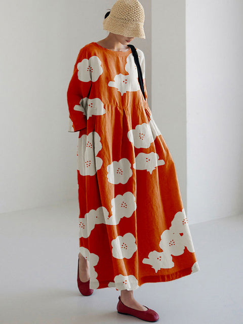 Loose crew neck fashion high-end long-sleeved printed dress m301054