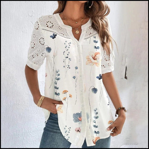Lapel short-sleeved shirt blouse for women m300042