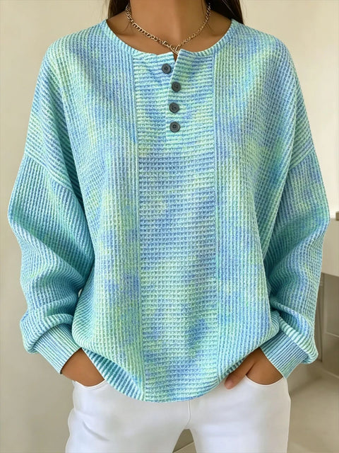 Delicate plaid fashion print women's button sweater FF303387
