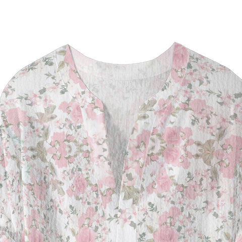 Creative floral element printing digital printing casual trend V-neck lotus edge T-shirt women's m301769