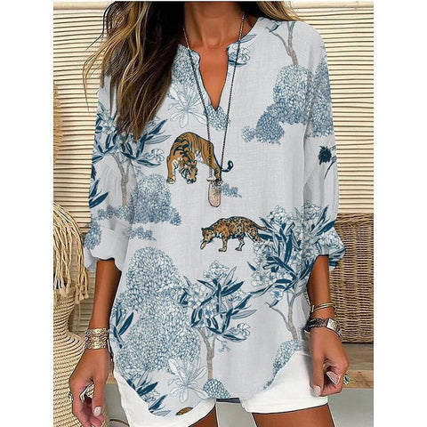 Loose printing round neck casual large size pullover women's clothing T m301359