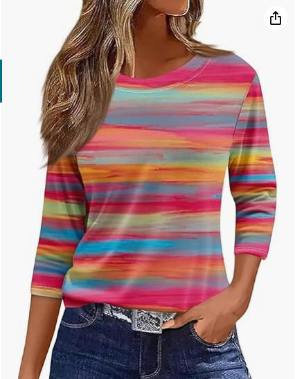Slim and thin imitation cotton round neck printing solid color seven-quarter sleeve long sleeve m302884