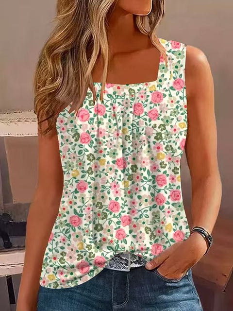 Casual one-word neck sleeveless pullover digital printing women's top T-shirt m301439