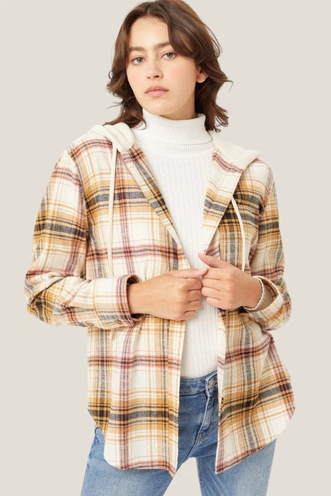 Hooded sweater breasted casual shirt jacket m300518