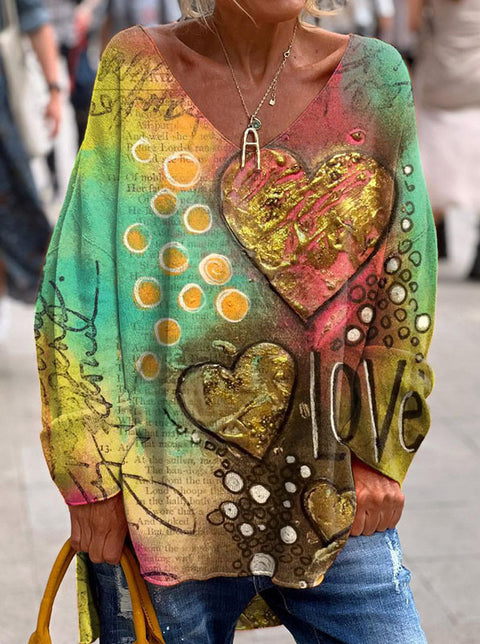 Large size split love dog 3D printing urban casual women's long T-shirt m301662