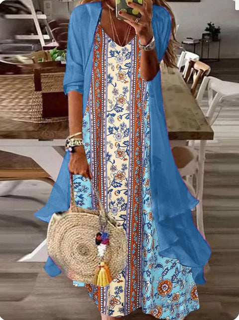 Holiday suspender long skirt Indian style swing skirt two-piece set m302893