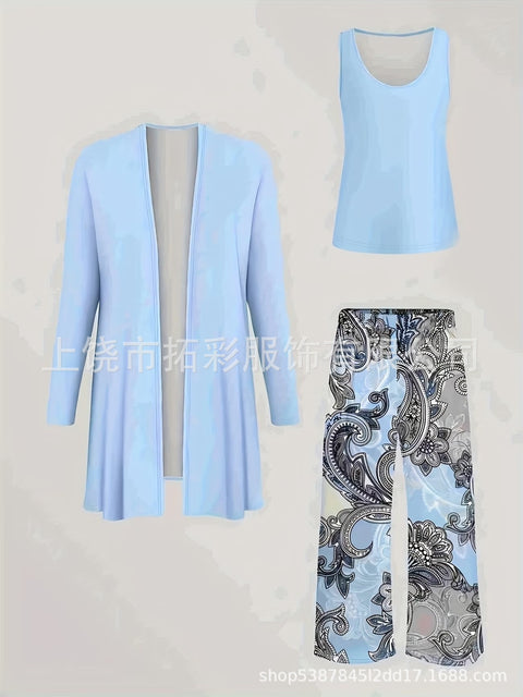 3D printed 3-piece cardigan + vest + trousers fashionable wear m302849