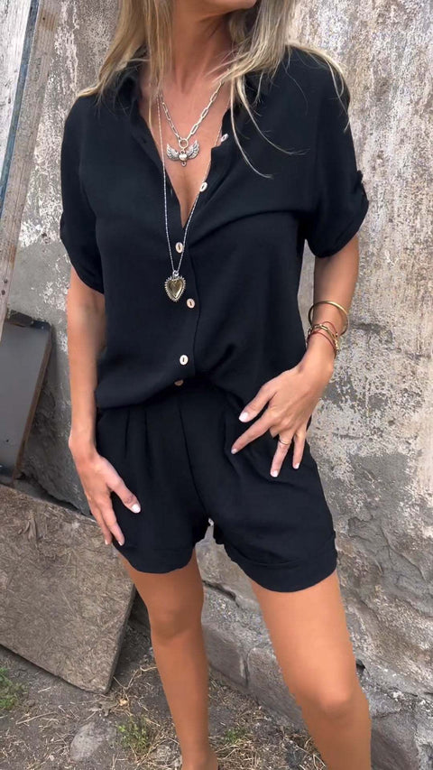 Spring and summer new cotton and linen short-sleeved shorts casual suit women's m302947