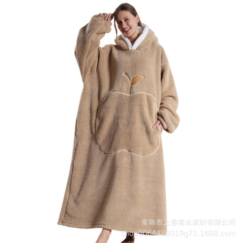 Long loungewear wearable lazy TV blanket double-sided comfortable cotton lint nightgown m302148