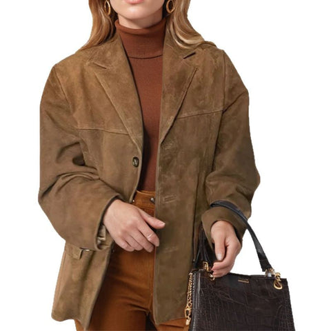 Women's temperament women's retro brown loose pocket long-sleeved blazer women's m301193