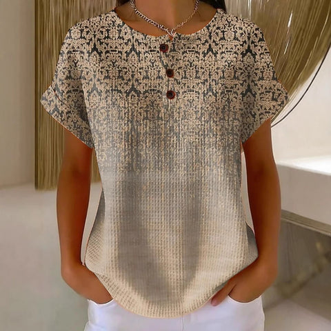 Geometric print henry collar short sleeve t-shirt women m302674