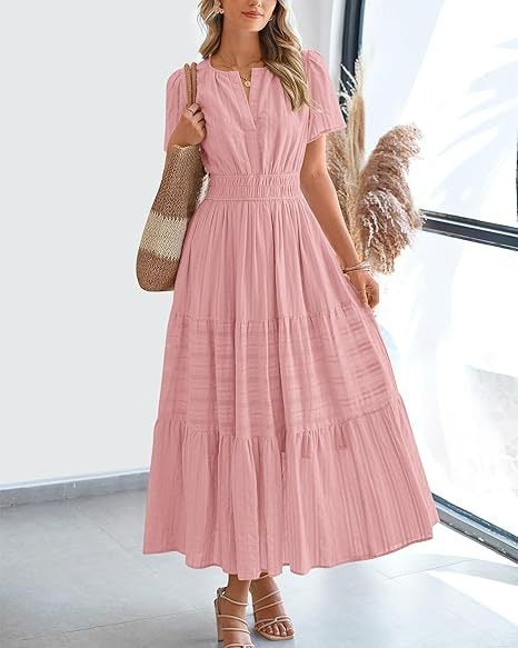 Fashion V-neck pleated bubble sleeves layered pendulum dress women m302009
