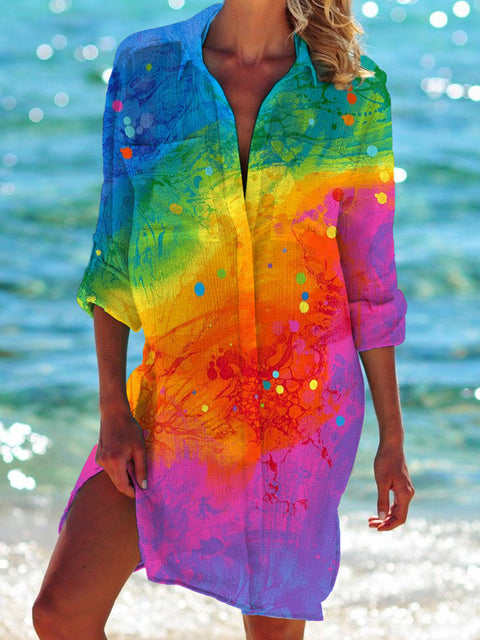 Bikini jacket shirt swimsuit cardigan women's printed resort beach shirt m301274