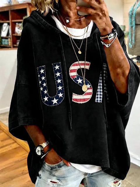 Independence Day 250th Anniversary Printed Loose Hooded T-Shirt m302995