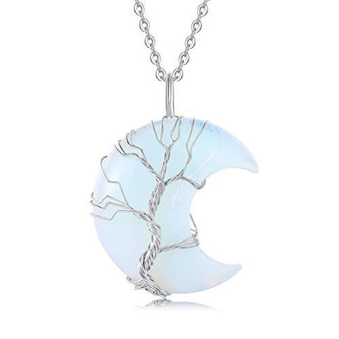 Natural amethyst moon tree of life pendant, crystal fortune tree jewelry m3331252