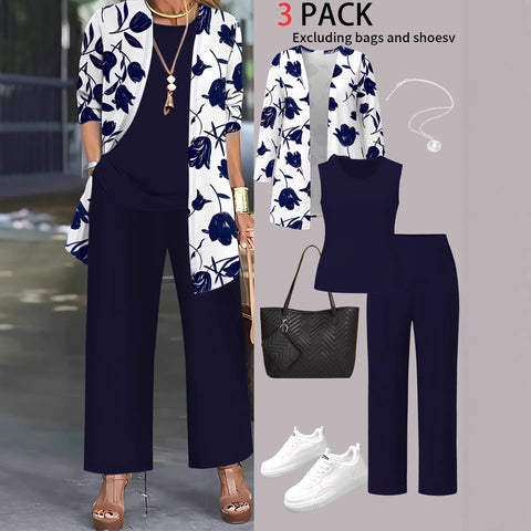 Pink three-piece casual suit women's cardigan wide-leg pants m302761