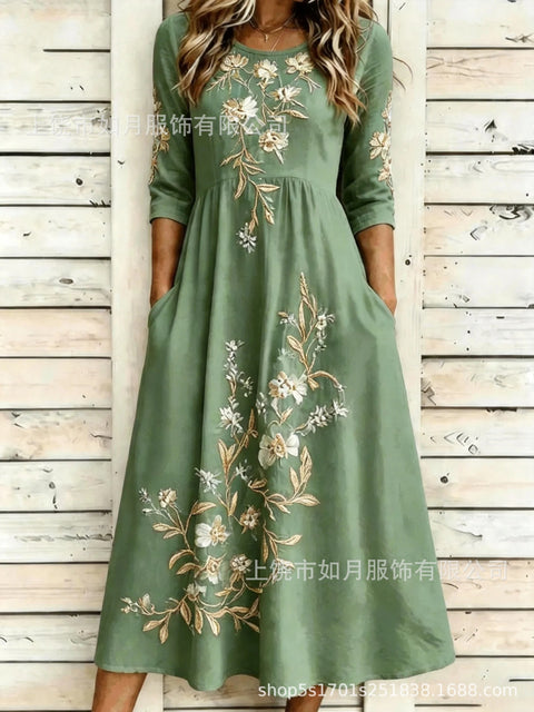 New digital short-sleeved printed women's 7-point sleeve casual dress m303012