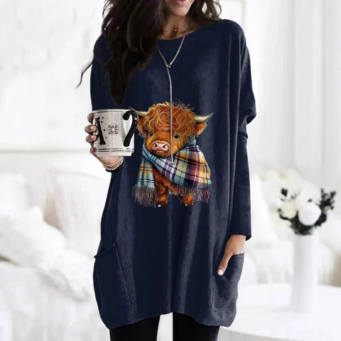 Digital printing women's fashion round neck medium and long top T-shirt m302271