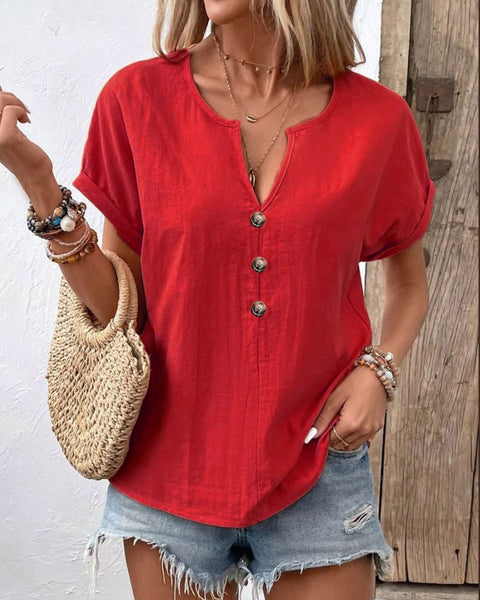 Button v-neck short-sleeved t-shirt top m301201