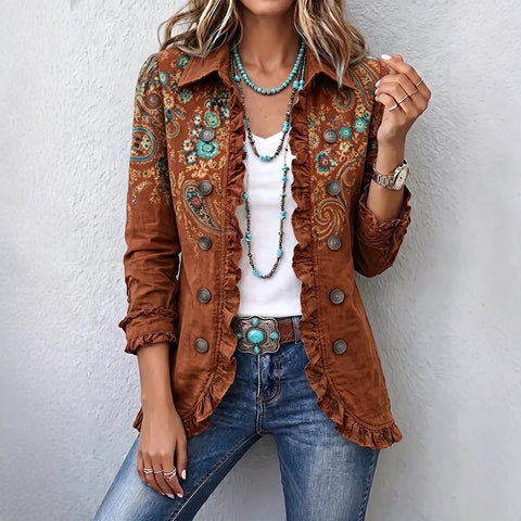 Women's fashion long-sleeved ruffle leaf open button cardigan FF303384 05