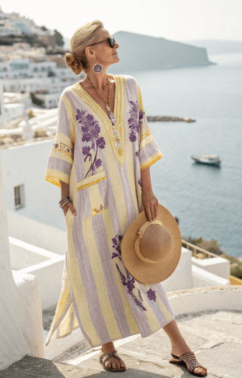 Elegant large size printed long pendulum dress m301523