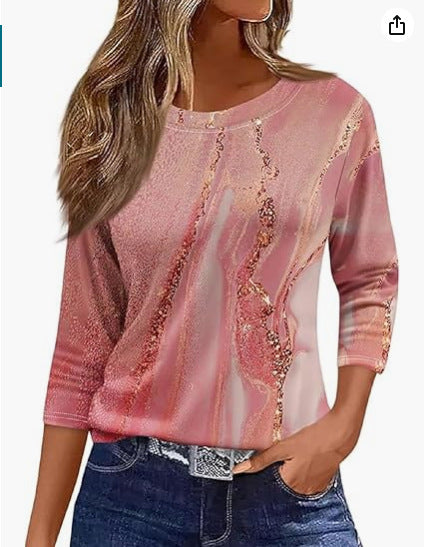 Slim and thin imitation cotton round neck printing solid color seven-quarter sleeve long sleeve m302884