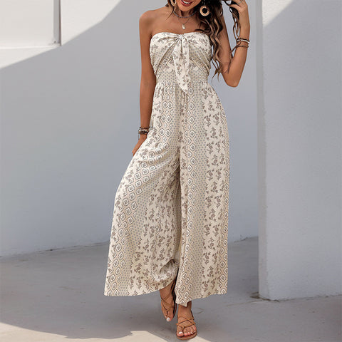 Summer hot-selling high-waisted lace-up wide-leg pants with splicing ethnic style casual wide-leg trousers m300833