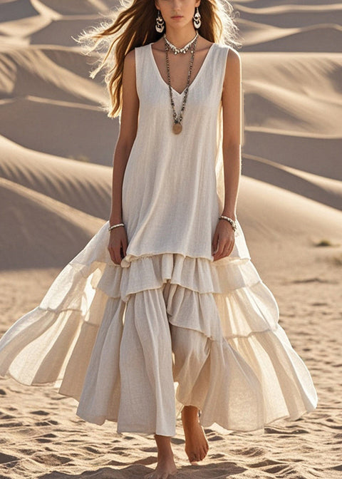Cotton and linen women's loose big skirt sleeveless dress m302976