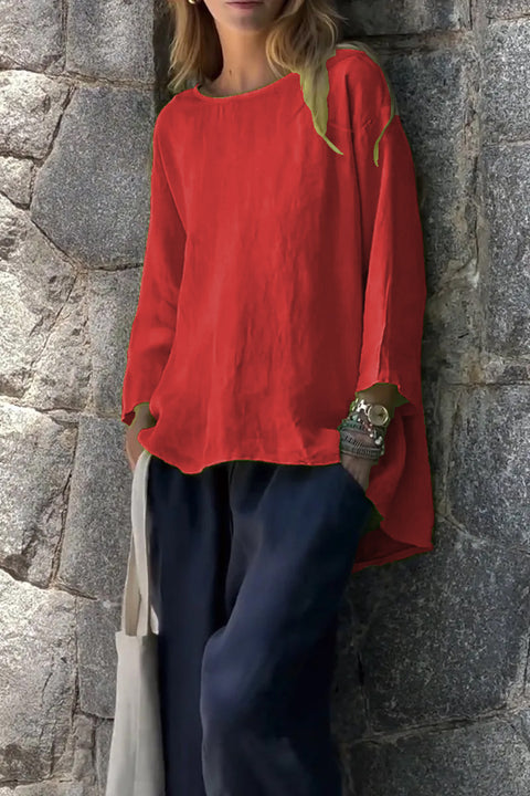 Women's nine-quarter sleeve crew neck cotton and linen loose shirt top m302007