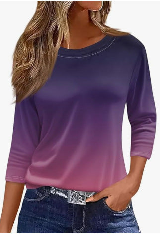 Slim and thin imitation cotton round neck printing solid color seven-quarter sleeve long sleeve m302884