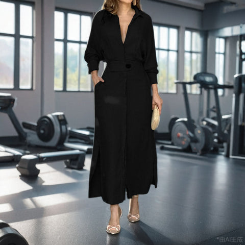 New temperament women's commuting lace-up solid color waist long-sleeved irregular shirt m302051