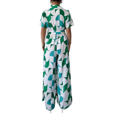 Printed short-sleeved wide-leg pants jumpsuit m301402