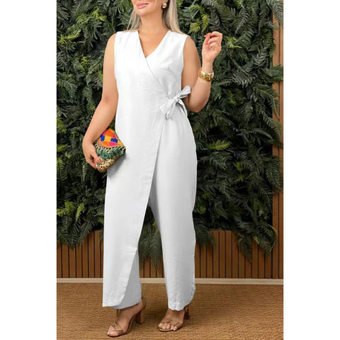 Solid color casual V-neck strap jumpsuit m303023