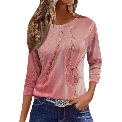 Slim and thin imitation cotton round neck printing solid color seven-quarter sleeve long sleeve m302884
