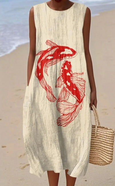 Sleeveless printed temperament long dress dress m301527