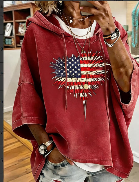 Independence Day 250th Anniversary Printed Loose Hooded T-Shirt m302995