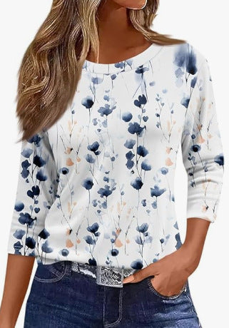 Slim and thin imitation cotton round neck printing solid color seven-quarter sleeve long sleeve m302884