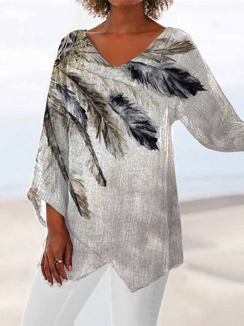 3D printing animal natural scenery V-neck nine-quarter sleeve loose T-shirt m301694