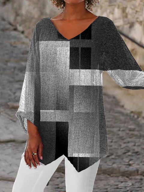 3D printing animal natural scenery V-neck nine-quarter sleeve loose T-shirt m301694