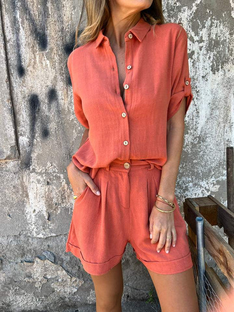Spring and summer new cotton and linen short-sleeved shorts casual suit women's m302947