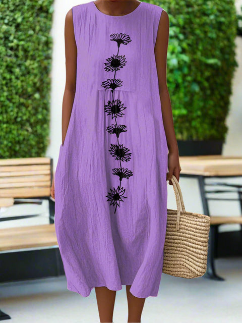 New sleeveless casual printing temperament long dress dress slim fit small fresh casual dress m301521