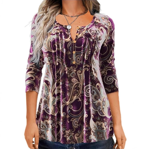 Spring new T-shirt still printed crew neck long-sleeved top women's m302284