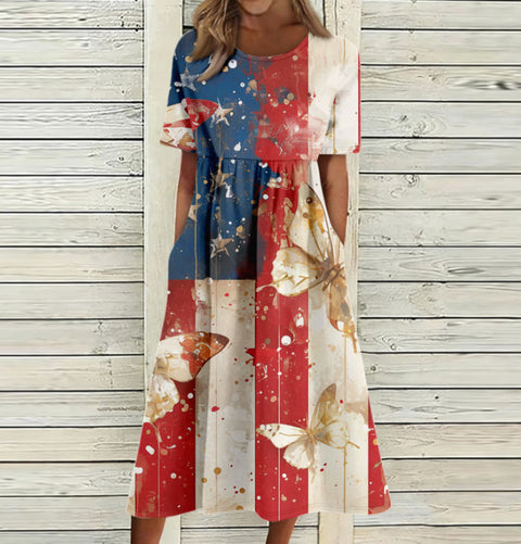 3D digital printing round neck short sleeve comfortable women's dress m302988