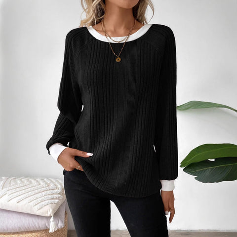 Autumn and winter new long-sleeved solid-color ribbed pit strip long-sleeved sweater m301912