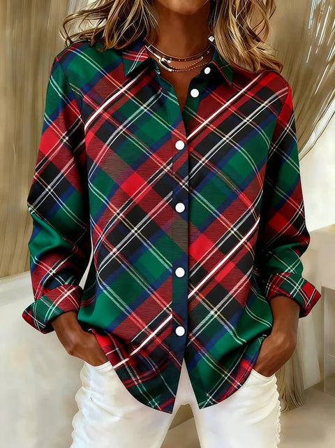 Women's autumn shirt new European and American trend plaid printing 3D shirt m302175